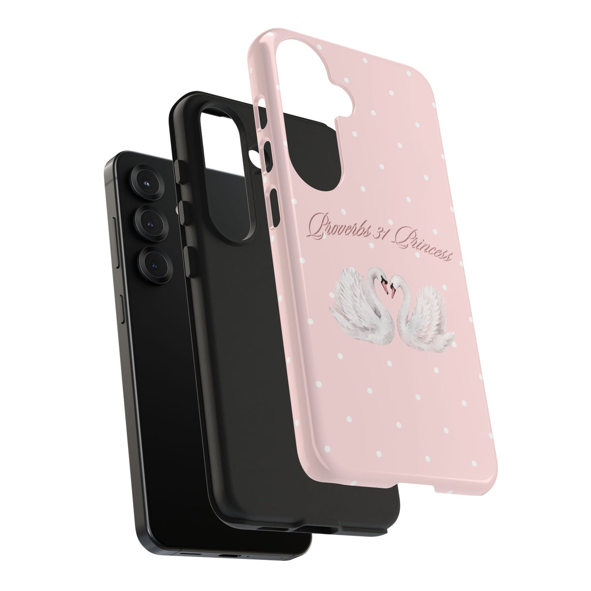 Swan Princess Tough Phone Case — Pink Polka Dot Protective iPhone Cover
