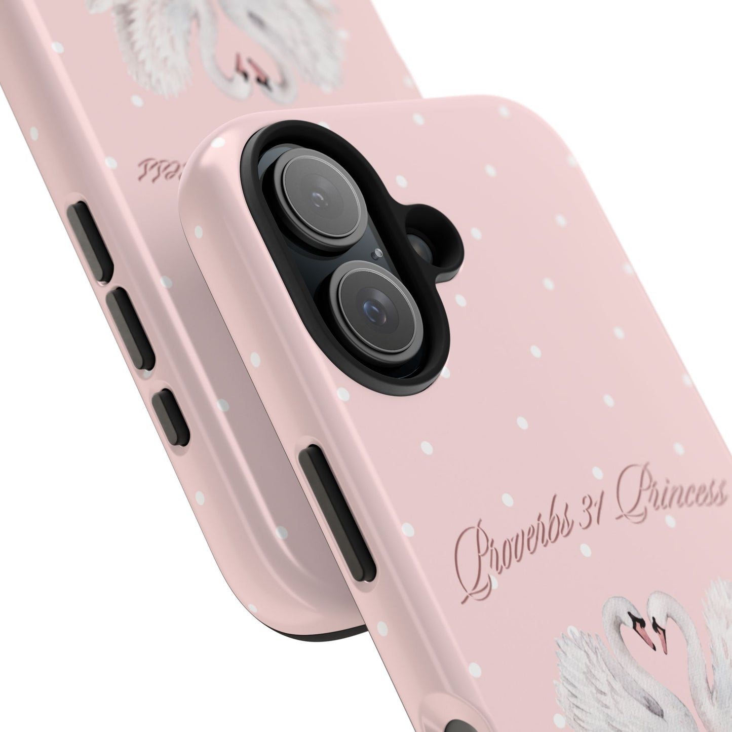 Swan Princess Tough Phone Case — Pink Polka Dot Protective iPhone Cover