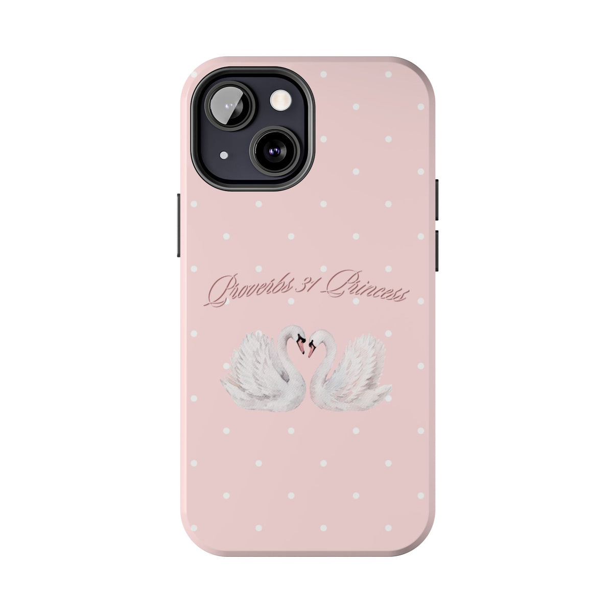 Swan Princess Tough Phone Case — Pink Polka Dot Protective iPhone Cover