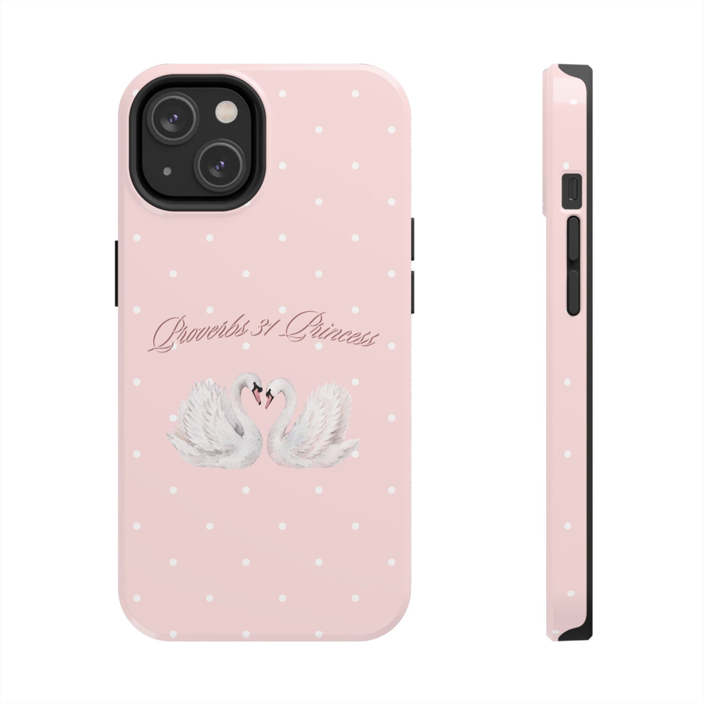 Swan Princess Tough Phone Case — Pink Polka Dot Protective iPhone Cover
