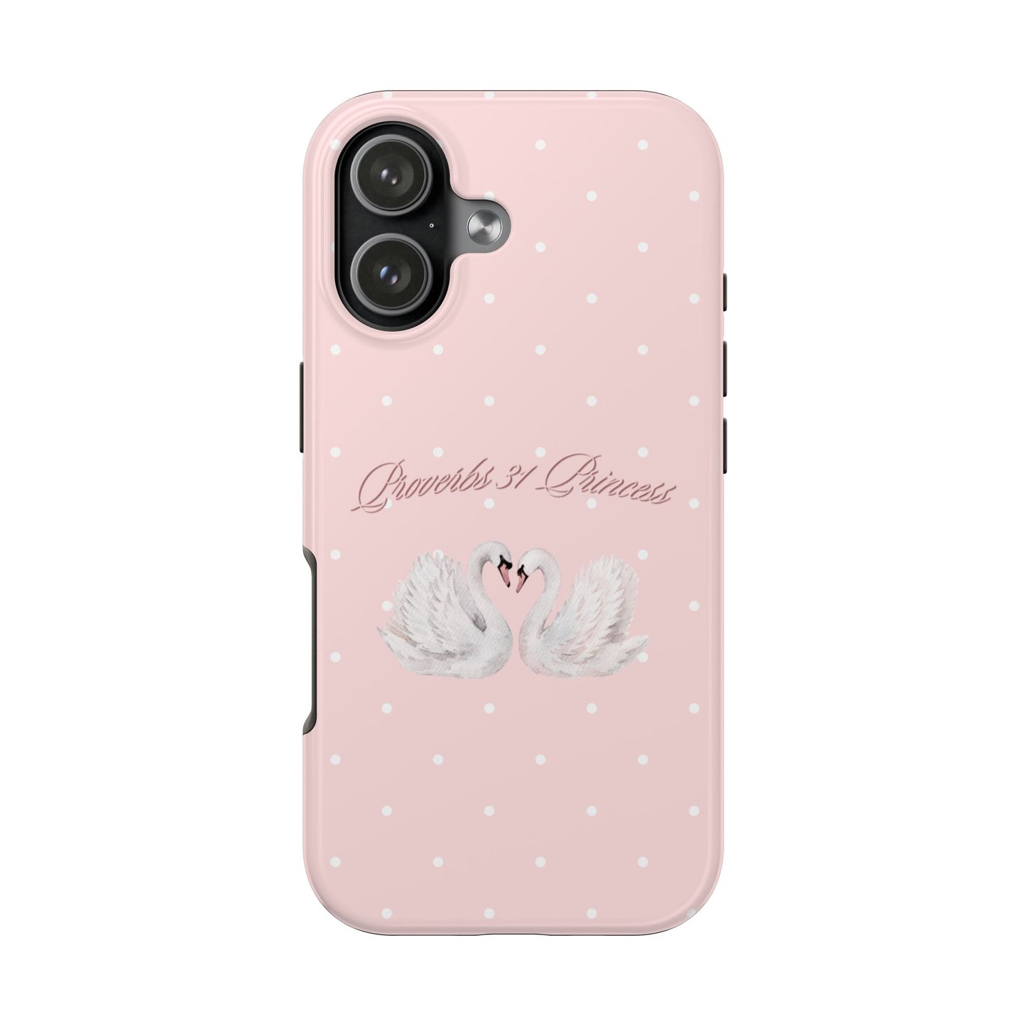 Swan Princess Tough Phone Case — Pink Polka Dot Protective iPhone Cover