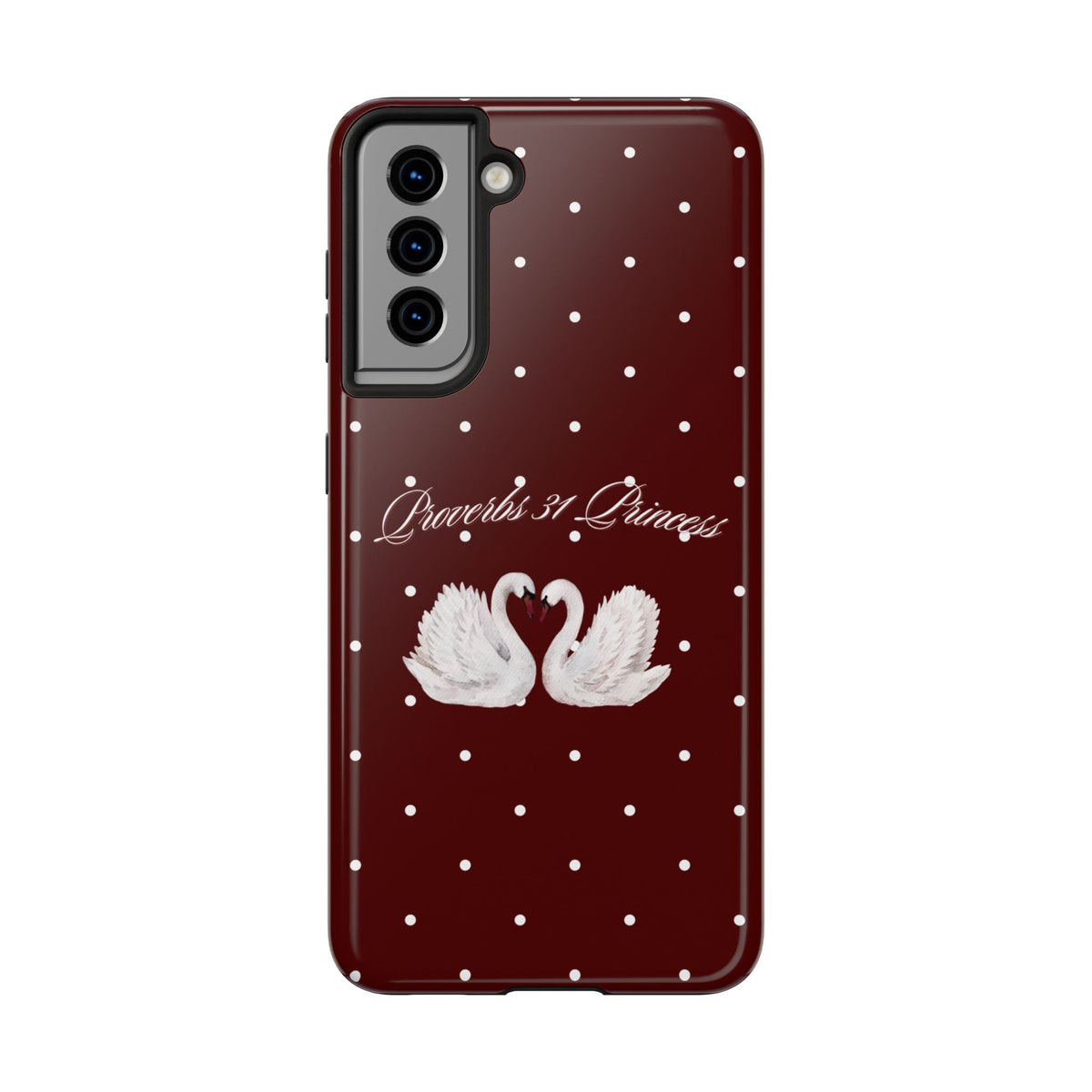 Proverbs 31 Princess Swan Tough Phone Case — Burgundy Polka Dot Protective Cover