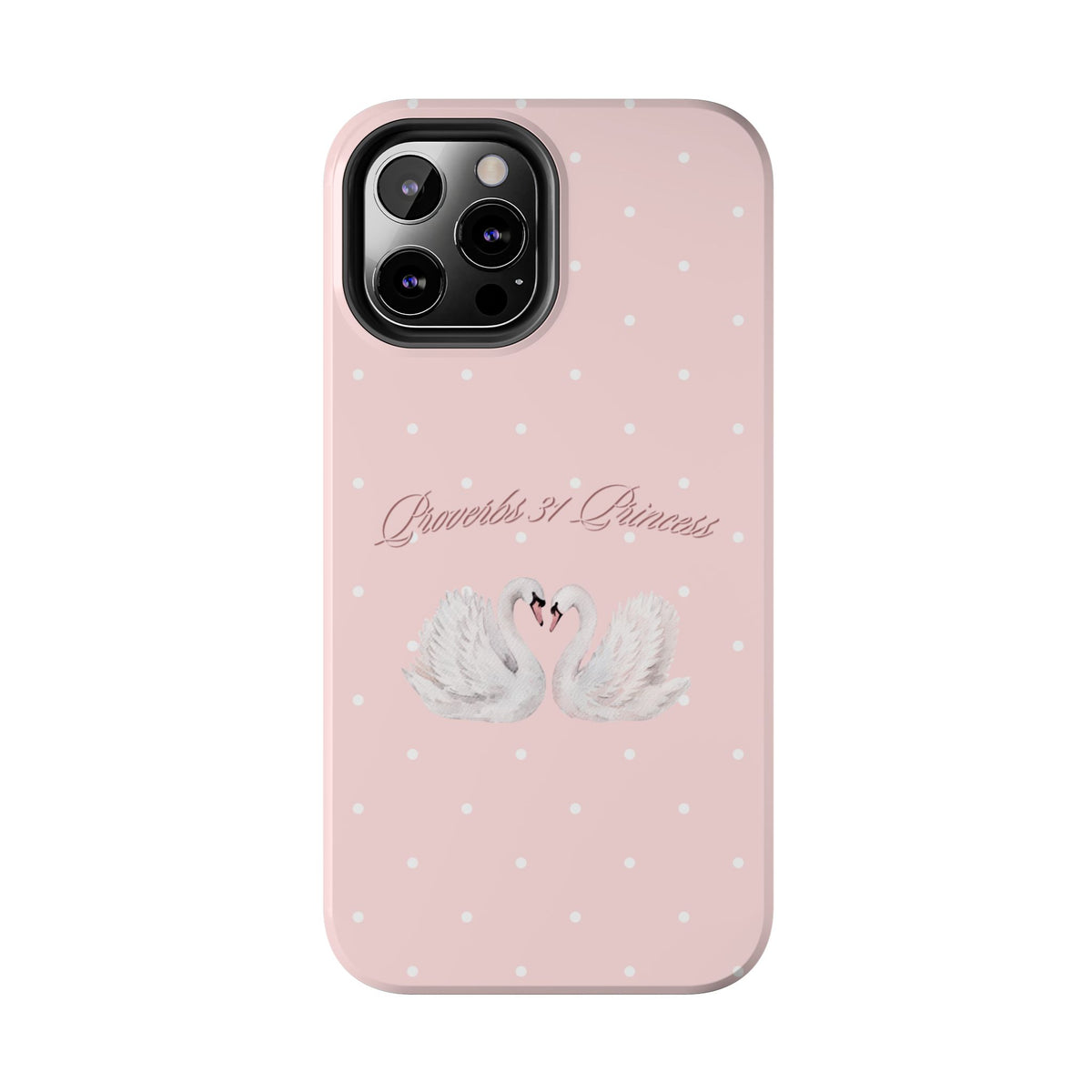 Swan Princess Tough Phone Case — Pink Polka Dot Protective iPhone Cover