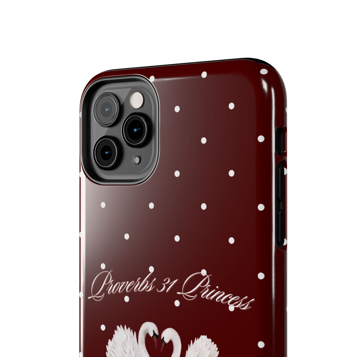 Proverbs 31 Princess Swan Tough Phone Case — Burgundy Polka Dot Protective Cover
