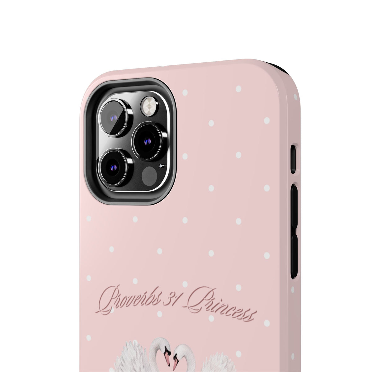 Swan Princess Tough Phone Case — Pink Polka Dot Protective iPhone Cover