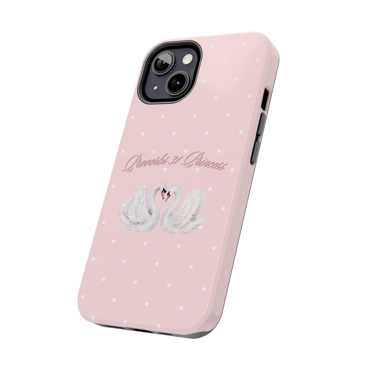 Swan Princess Tough Phone Case — Pink Polka Dot Protective iPhone Cover