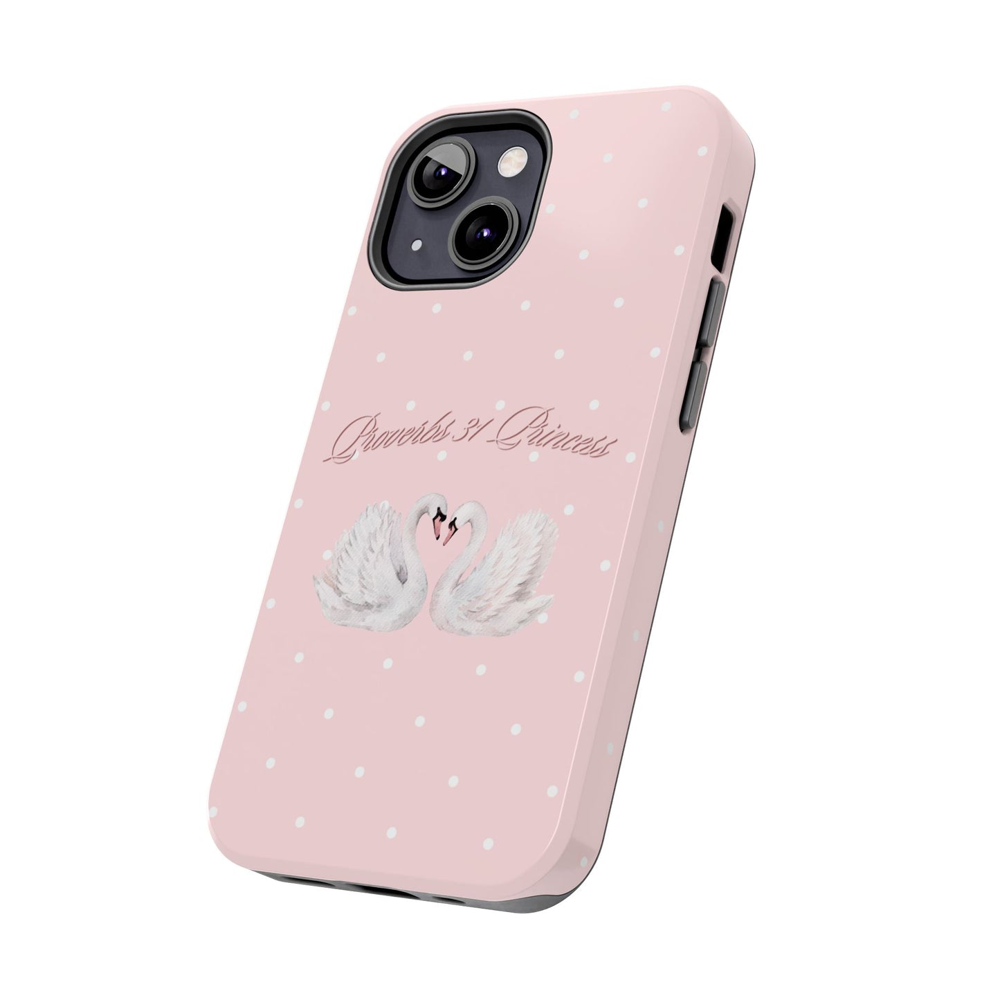 Swan Princess Tough Phone Case — Pink Polka Dot Protective iPhone Cover