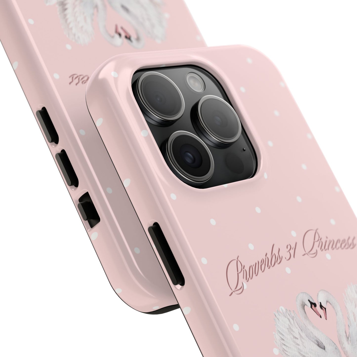 Swan Princess Tough Phone Case — Pink Polka Dot Protective iPhone Cover
