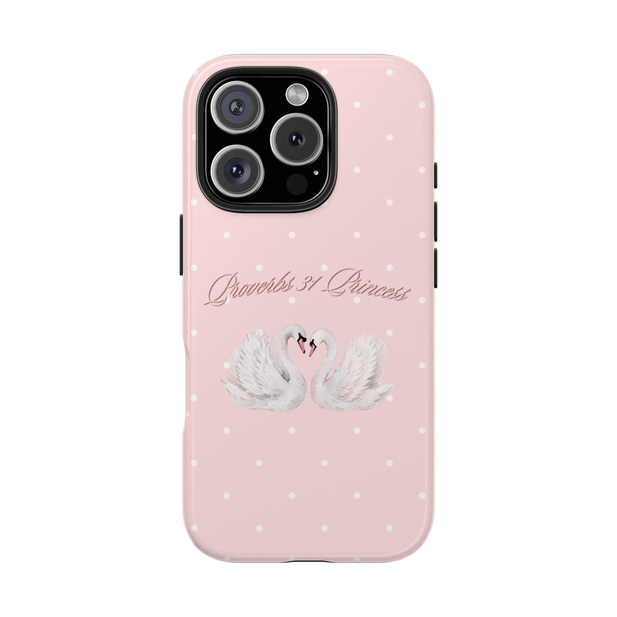 Swan Princess Tough Phone Case — Pink Polka Dot Protective iPhone Cover