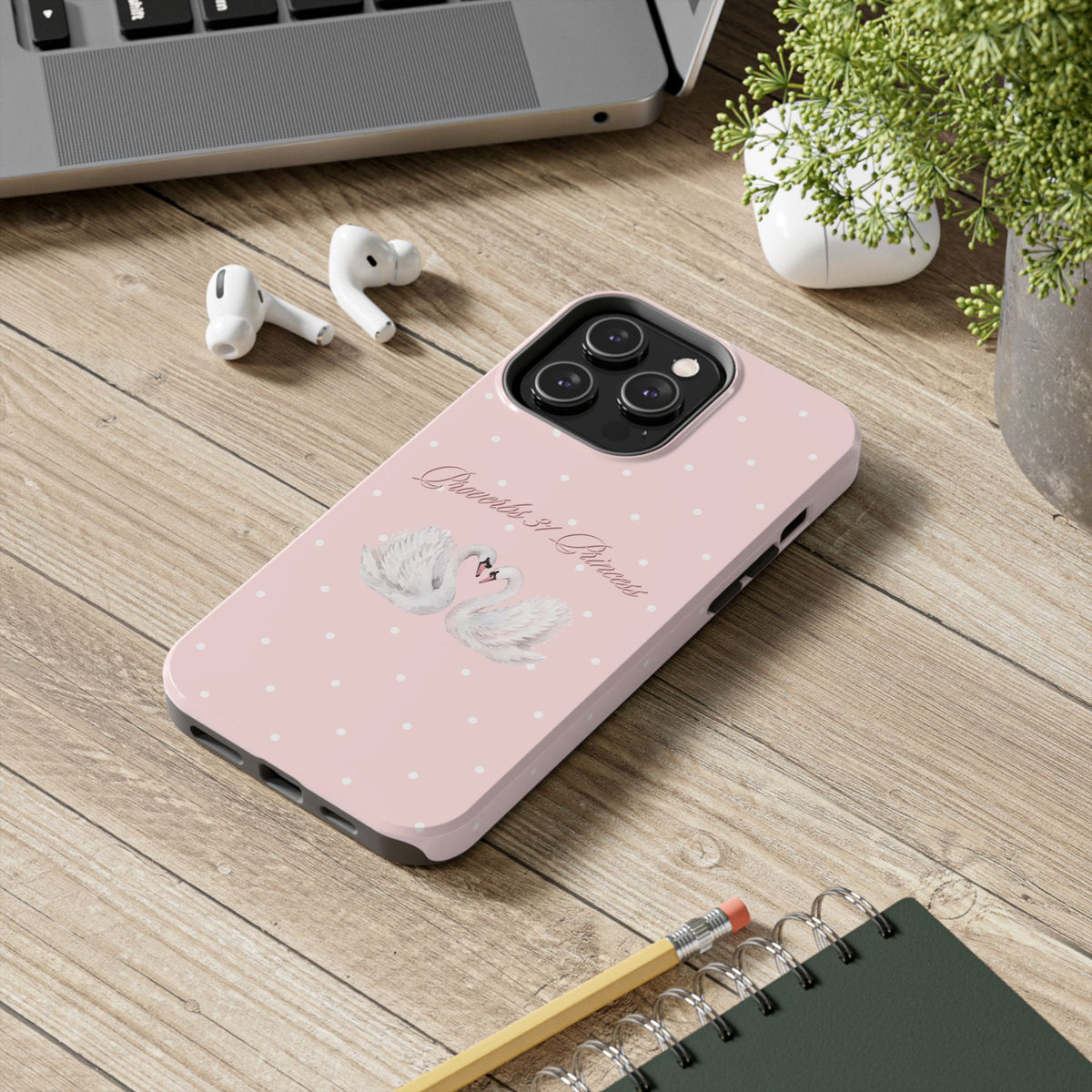 Swan Princess Tough Phone Case — Pink Polka Dot Protective iPhone Cover