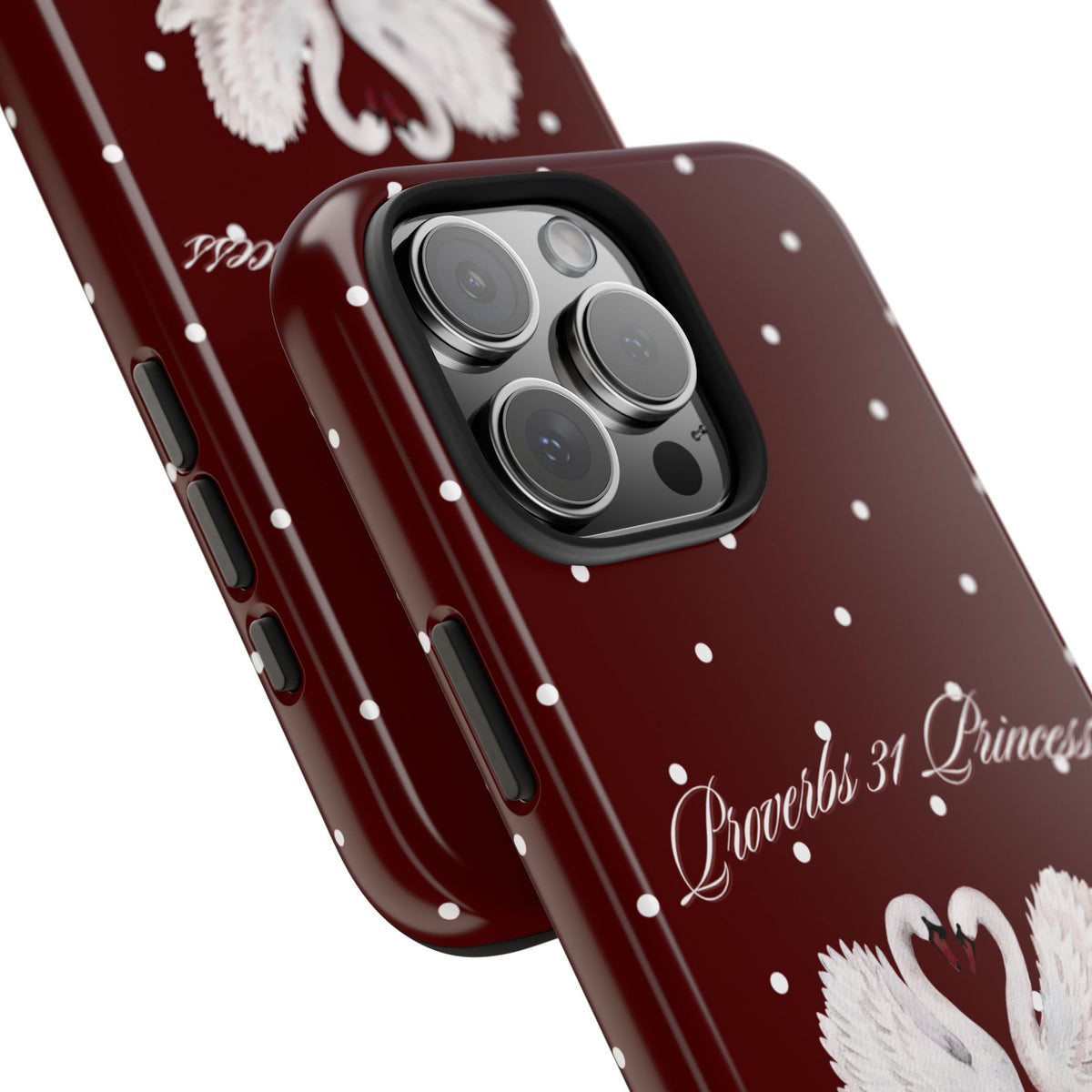 Proverbs 31 Princess Swan Tough Phone Case — Burgundy Polka Dot Protective Cover