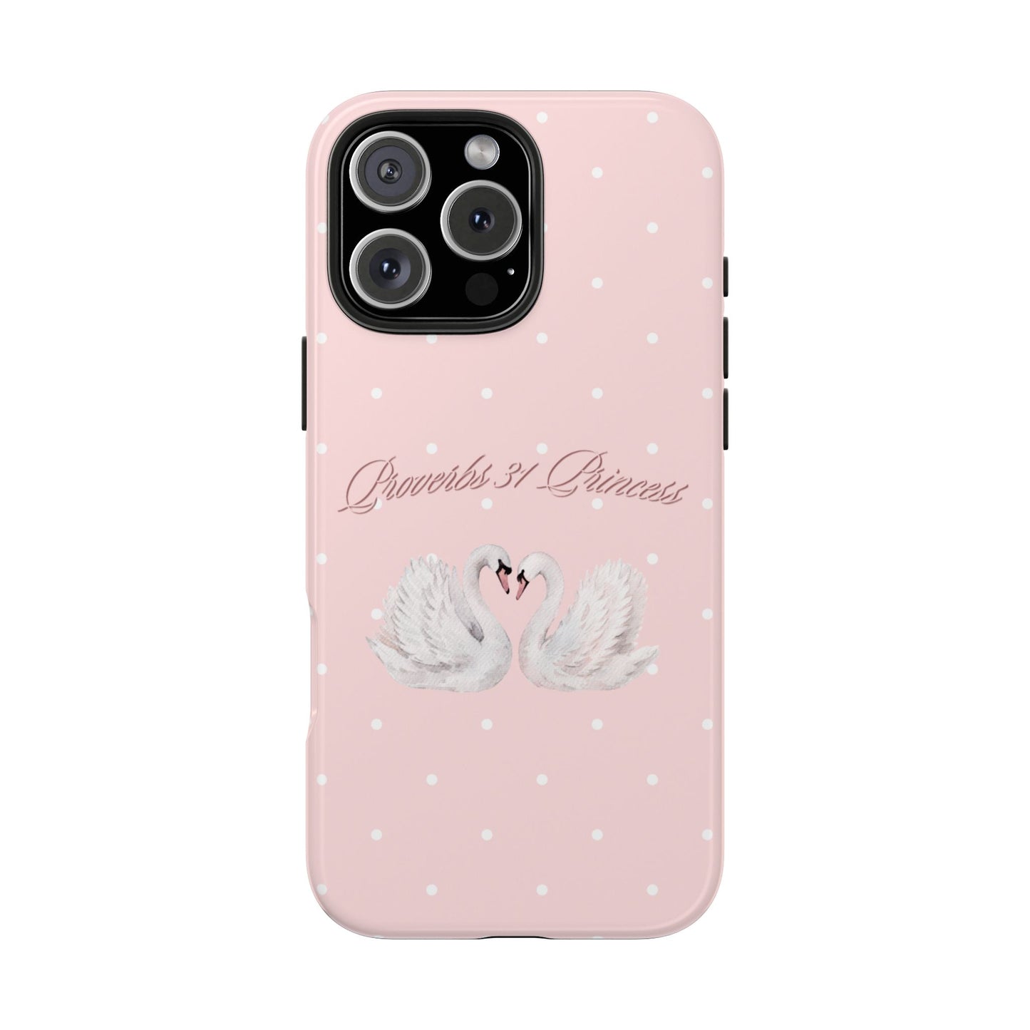 Swan Princess Tough Phone Case — Pink Polka Dot Protective iPhone Cover