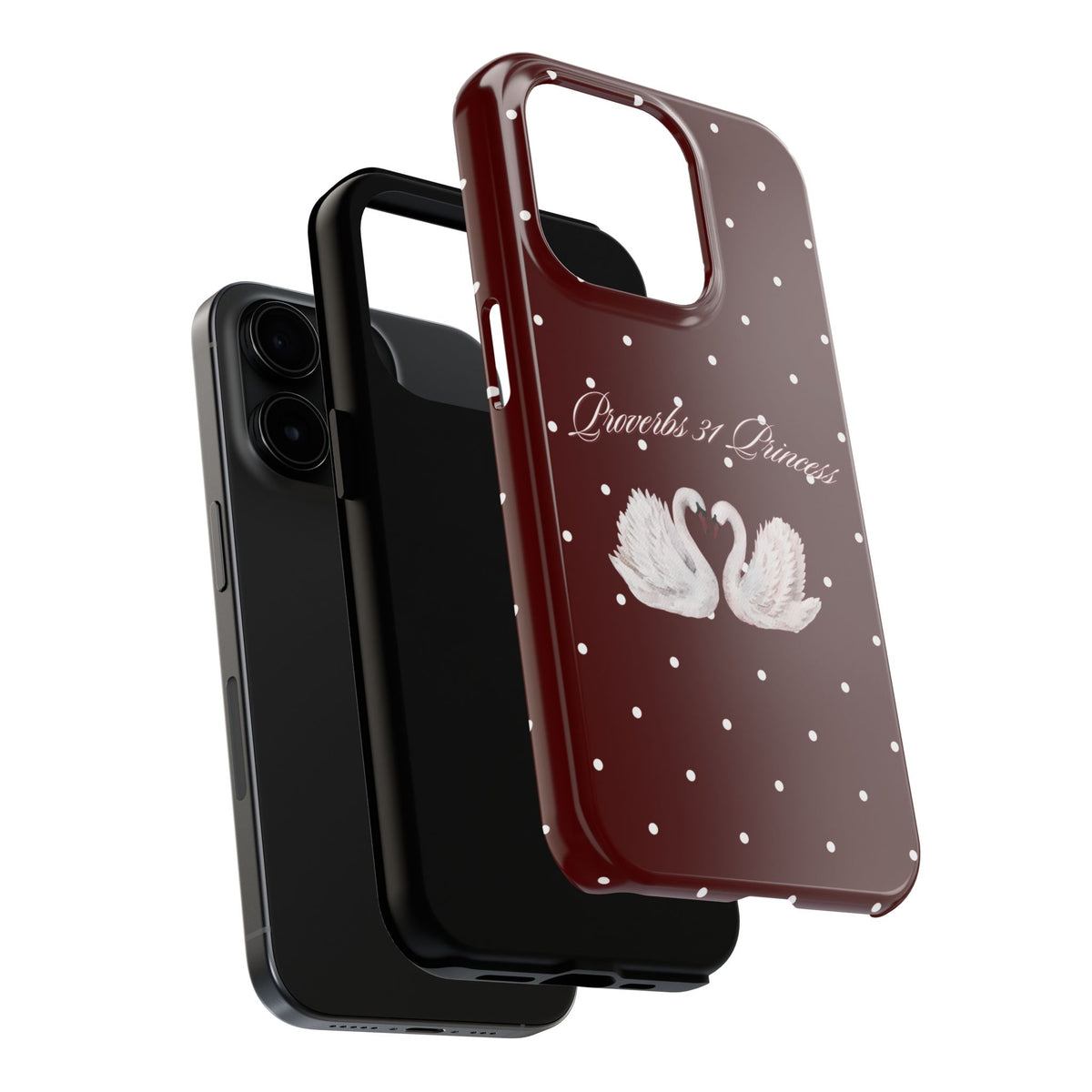 Proverbs 31 Princess Swan Tough Phone Case — Burgundy Polka Dot Protective Cover