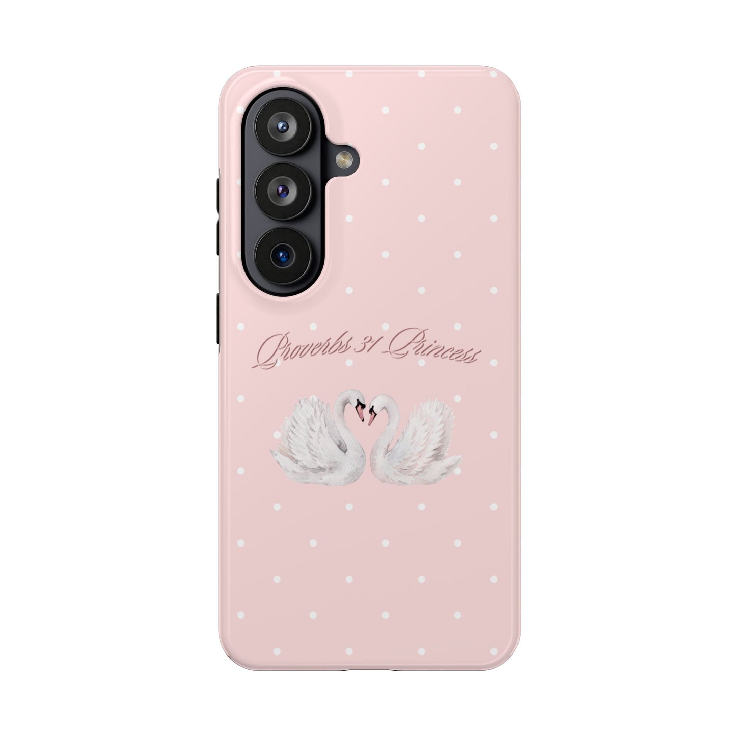 Swan Princess Tough Phone Case — Pink Polka Dot Protective iPhone Cover