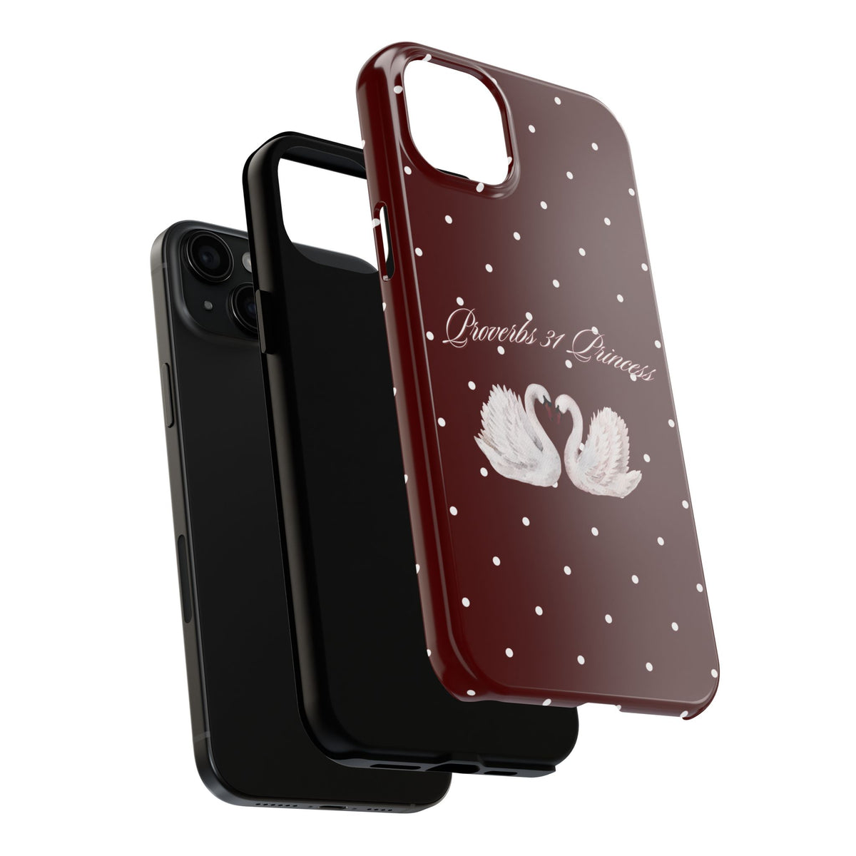 Proverbs 31 Princess Swan Tough Phone Case — Burgundy Polka Dot Protective Cover