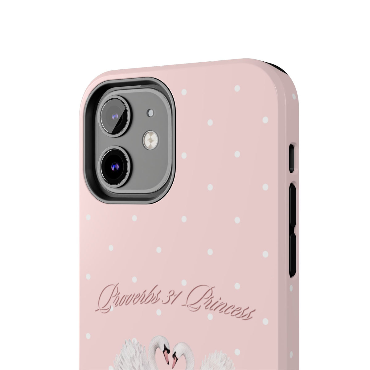 Swan Princess Tough Phone Case — Pink Polka Dot Protective iPhone Cover