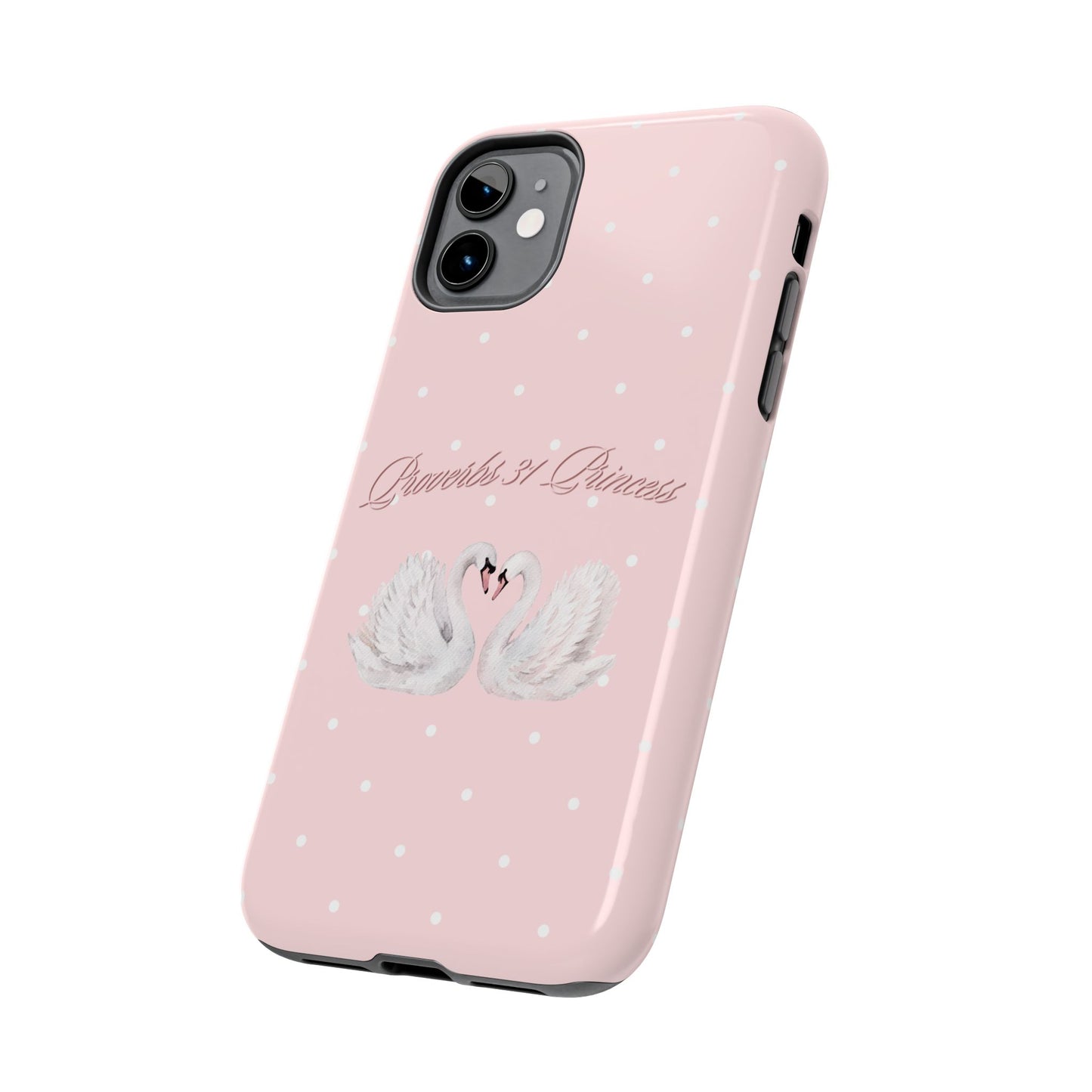 Swan Princess Tough Phone Case — Pink Polka Dot Protective iPhone Cover