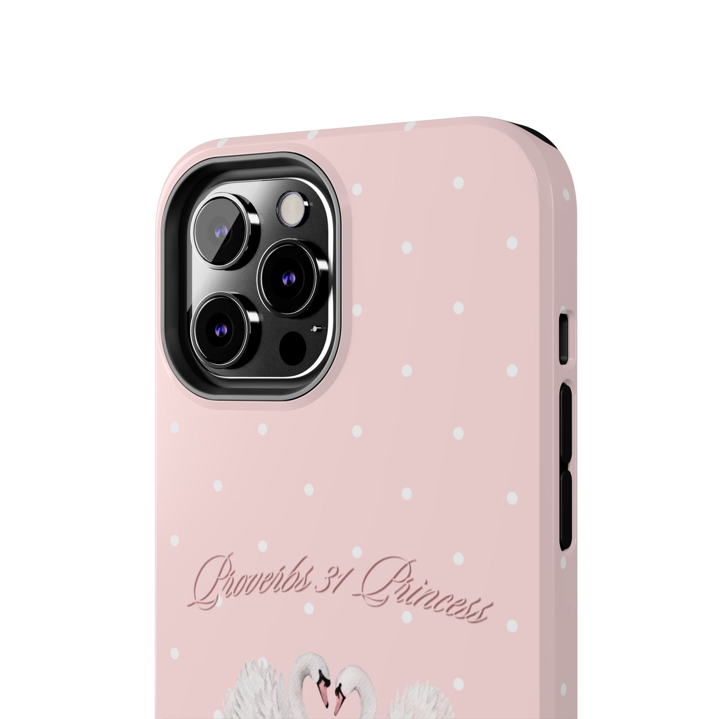 Swan Princess Tough Phone Case — Pink Polka Dot Protective iPhone Cover