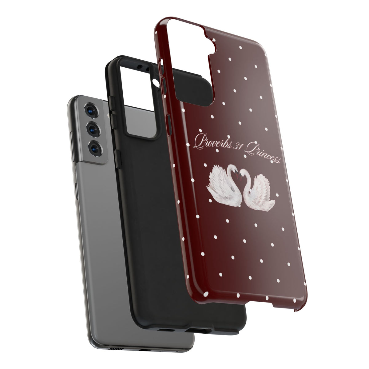 Proverbs 31 Princess Swan Tough Phone Case — Burgundy Polka Dot Protective Cover