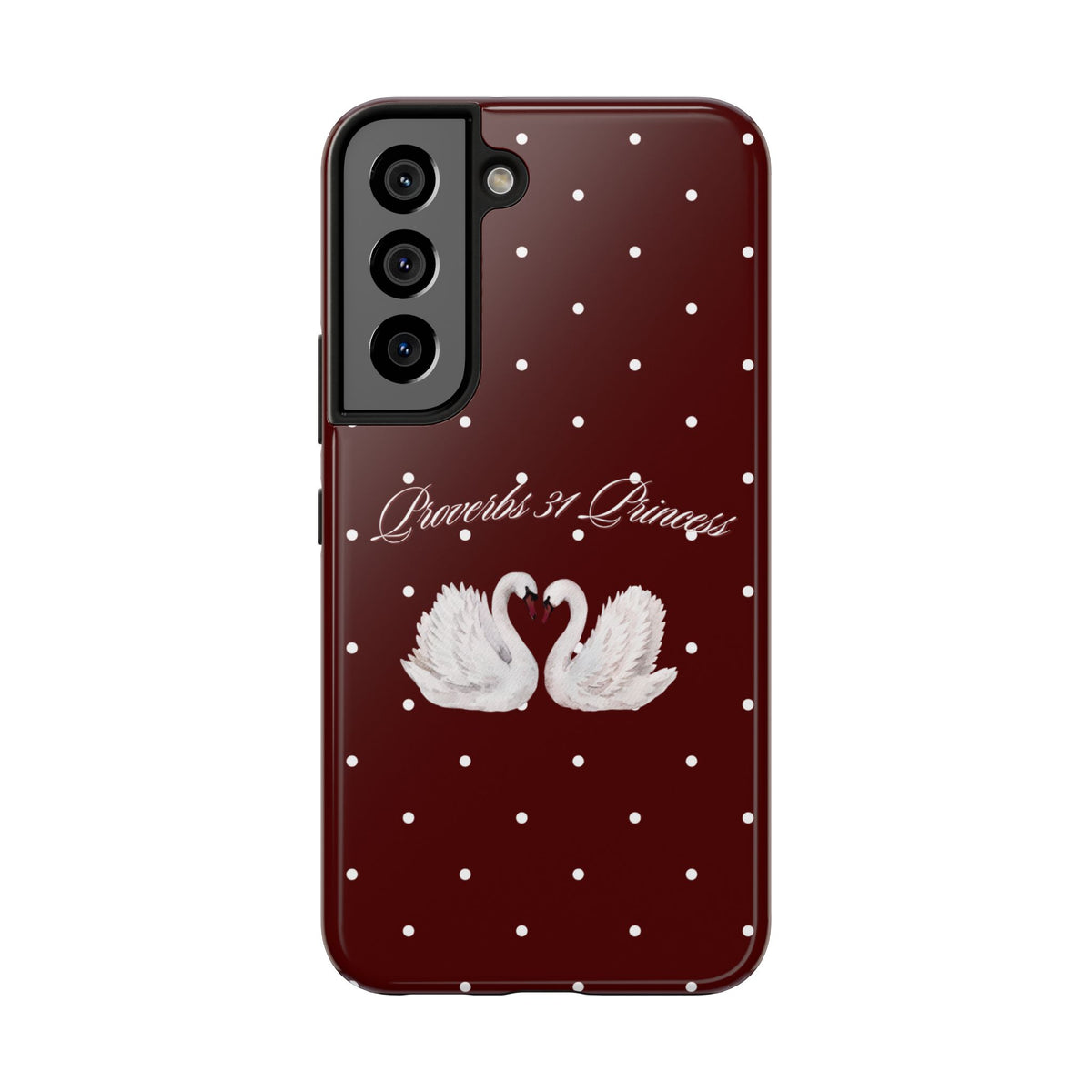 Proverbs 31 Princess Swan Tough Phone Case — Burgundy Polka Dot Protective Cover