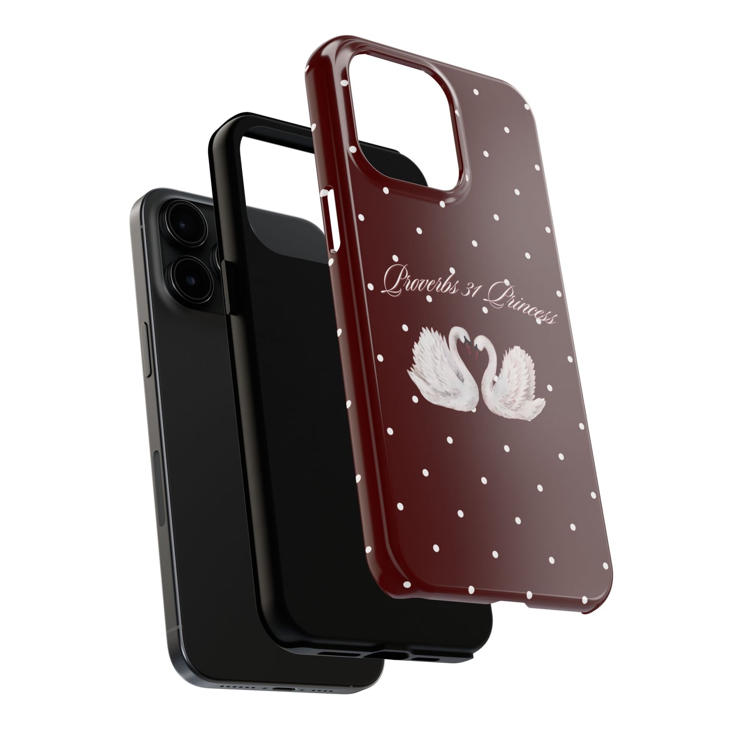 Proverbs 31 Princess Swan Tough Phone Case — Burgundy Polka Dot Protective Cover