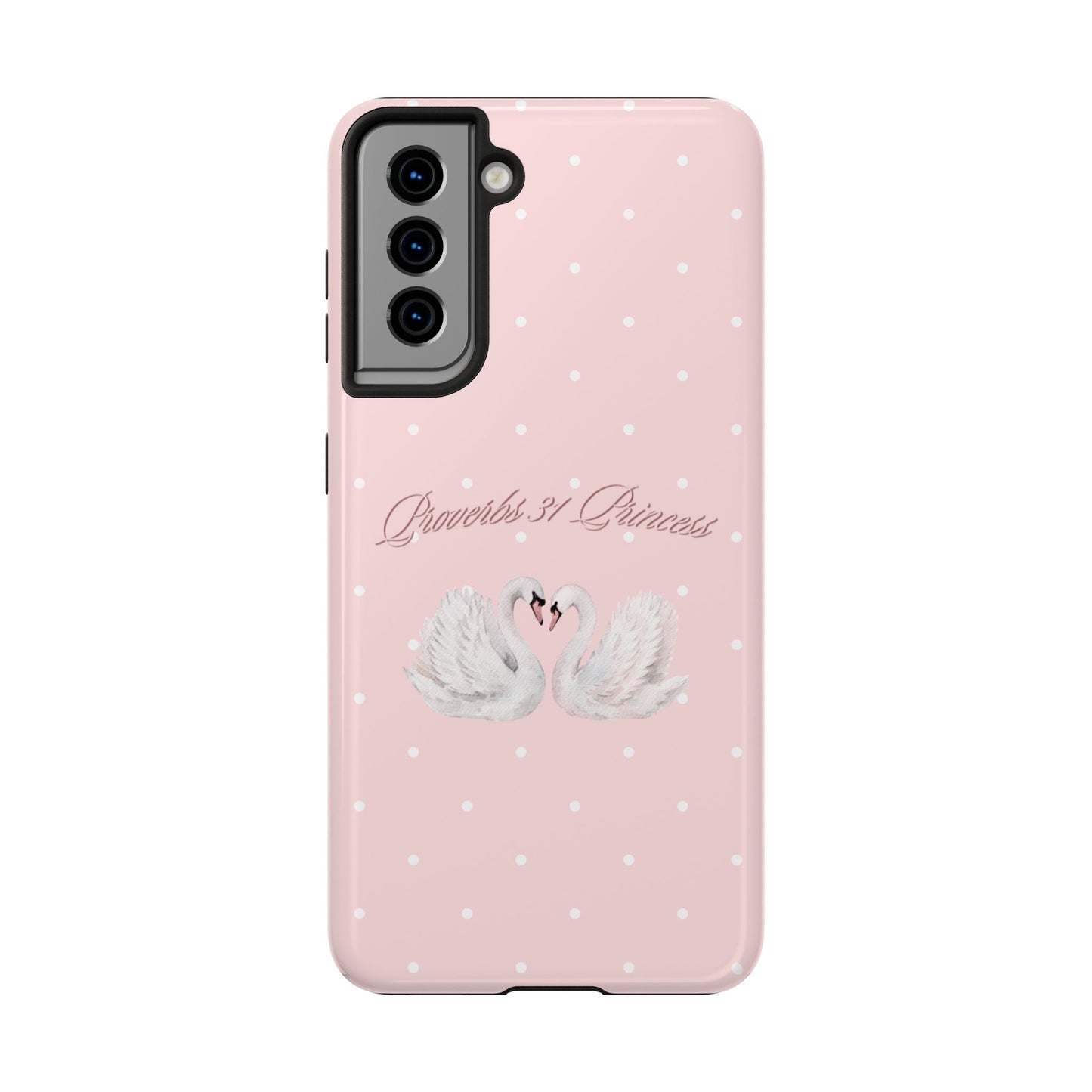 Swan Princess Tough Phone Case — Pink Polka Dot Protective iPhone Cover