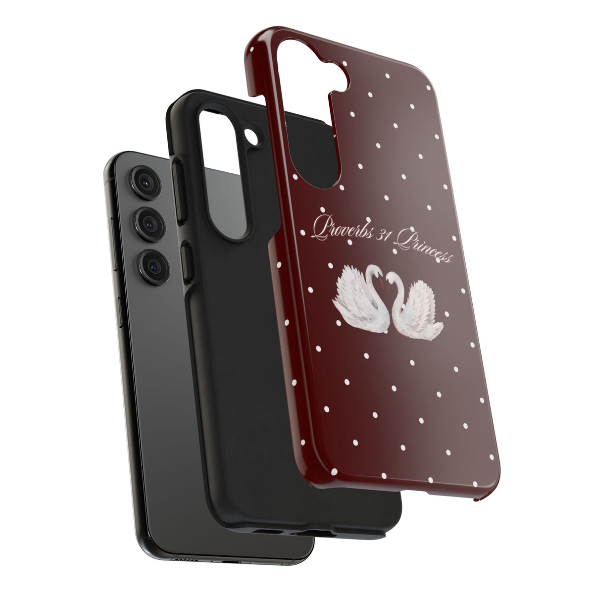 Proverbs 31 Princess Swan Tough Phone Case — Burgundy Polka Dot Protective Cover