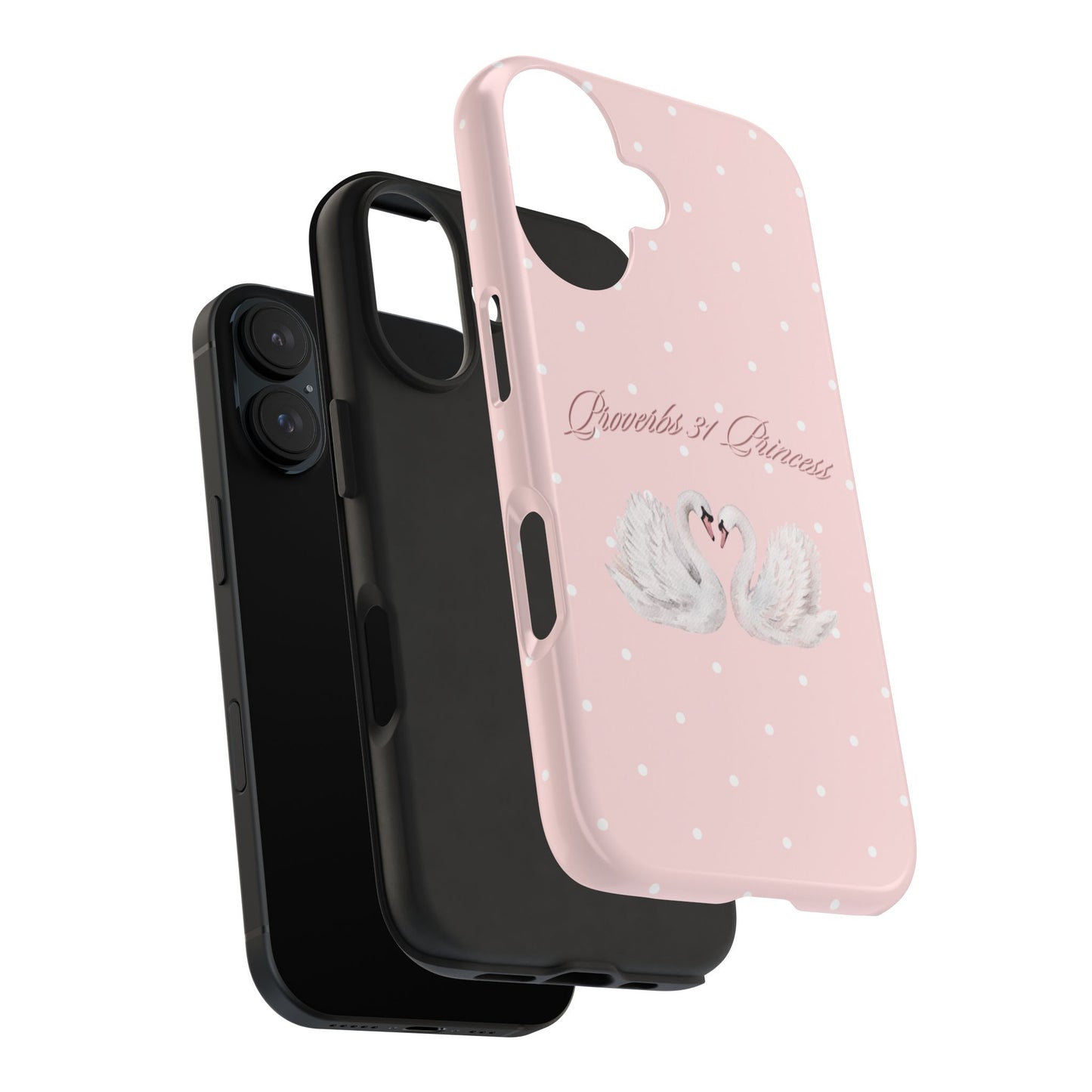Swan Princess Tough Phone Case — Pink Polka Dot Protective iPhone Cover