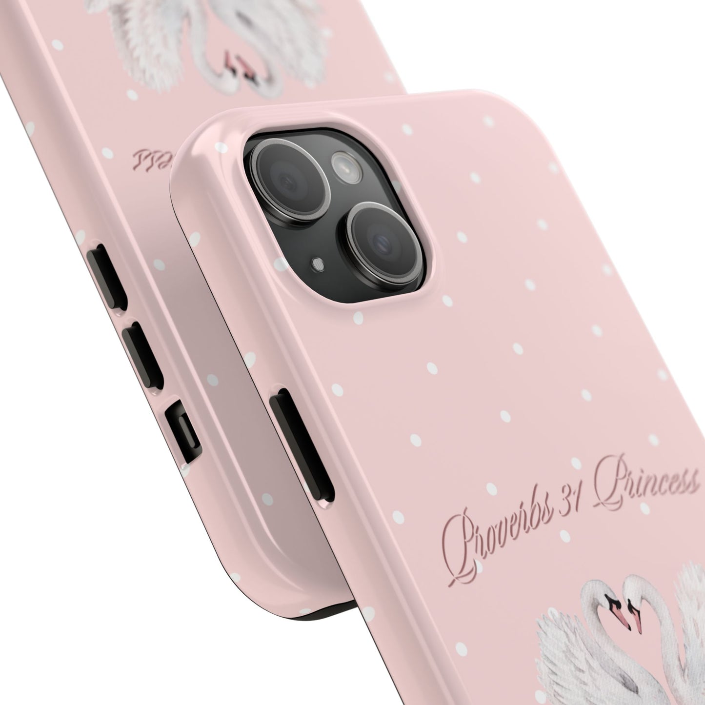 Swan Princess Tough Phone Case — Pink Polka Dot Protective iPhone Cover