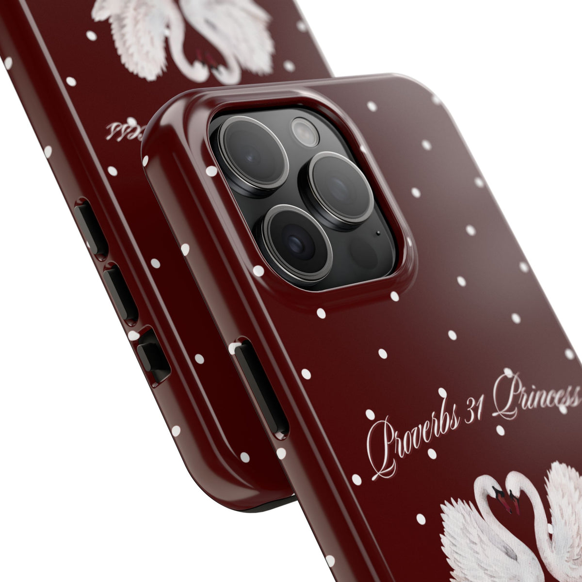 Proverbs 31 Princess Swan Tough Phone Case — Burgundy Polka Dot Protective Cover