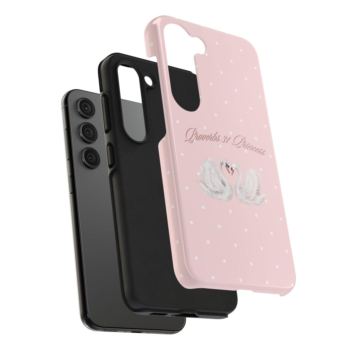 Swan Princess Tough Phone Case — Pink Polka Dot Protective iPhone Cover