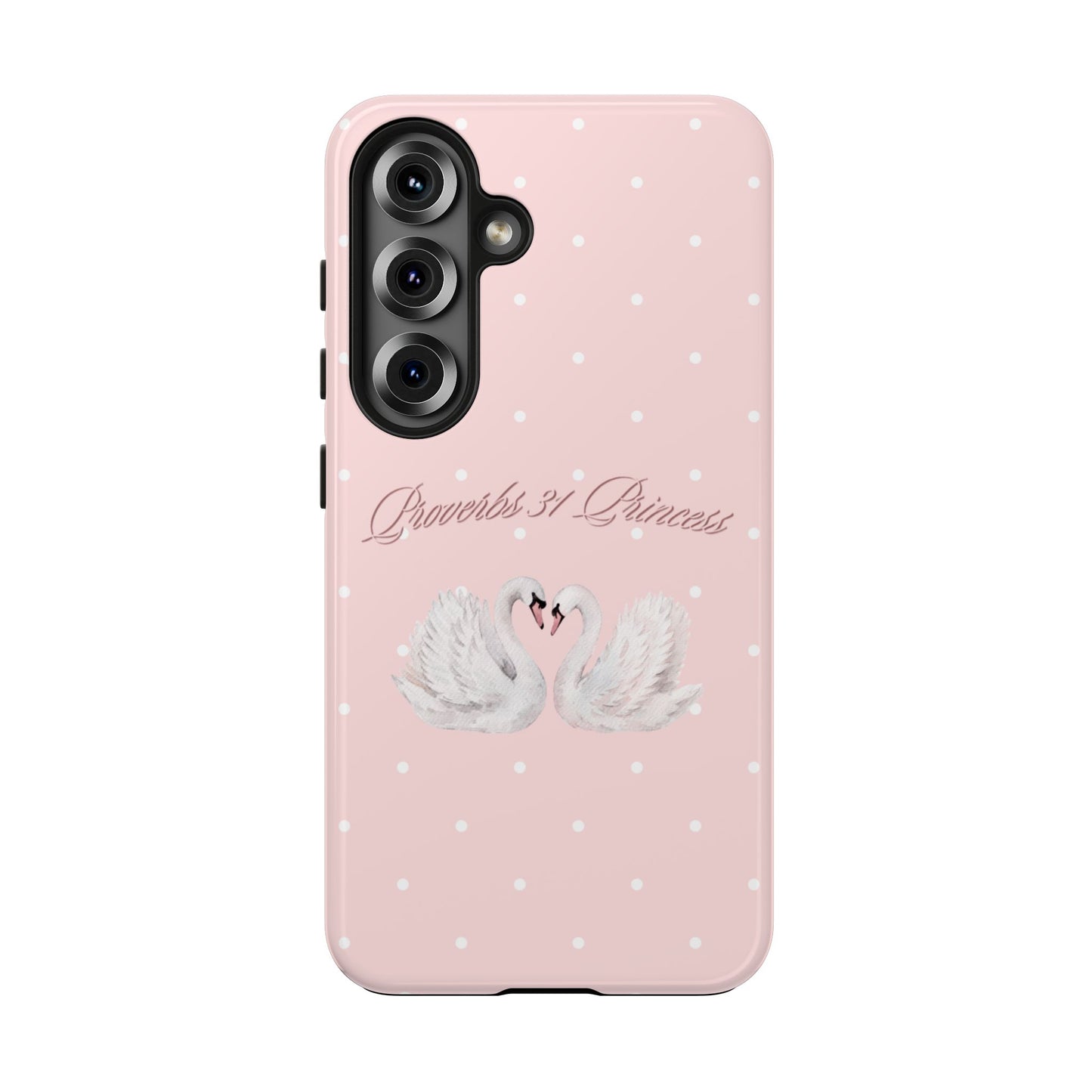 Swan Princess Tough Phone Case — Pink Polka Dot Protective iPhone Cover