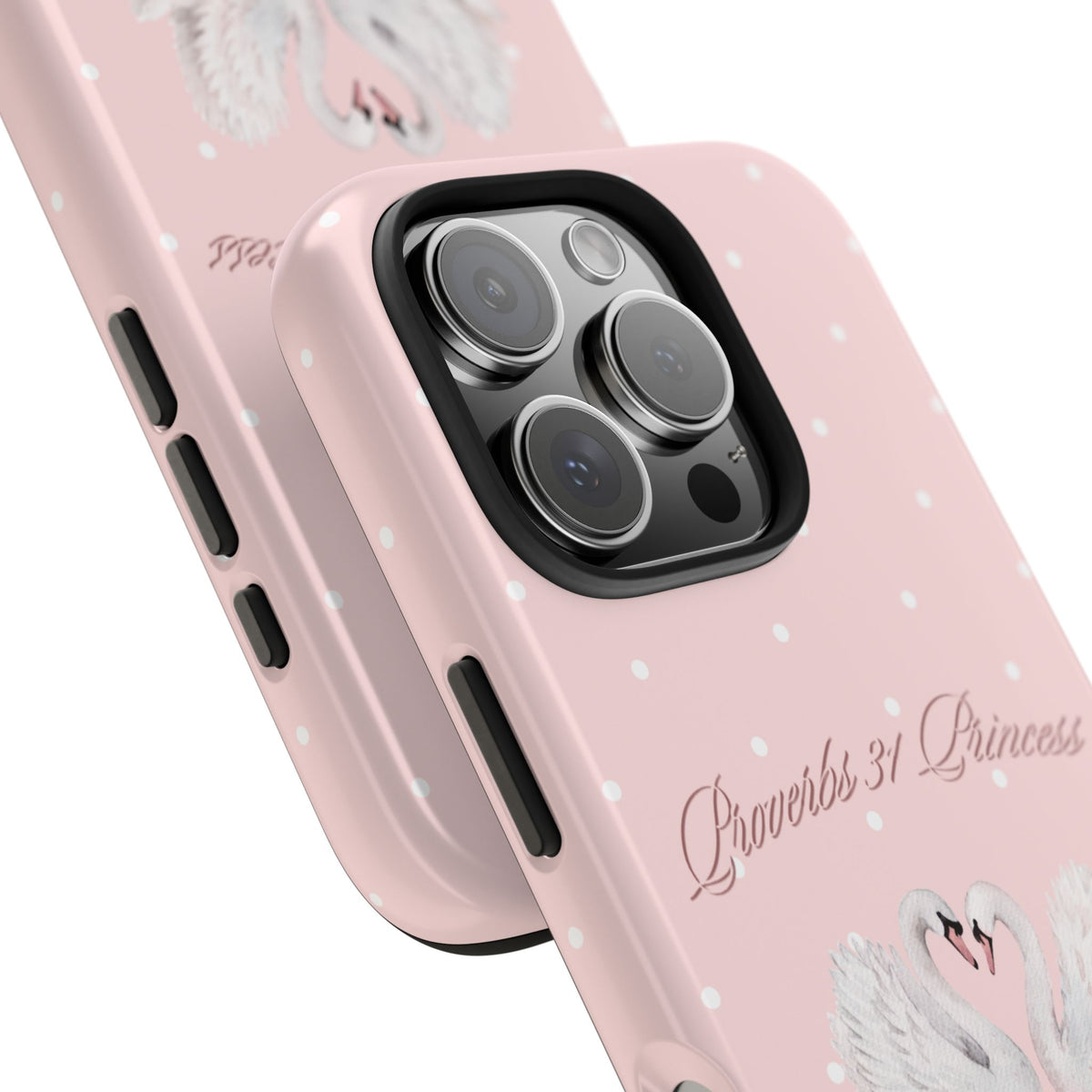 Swan Princess Tough Phone Case — Pink Polka Dot Protective iPhone Cover