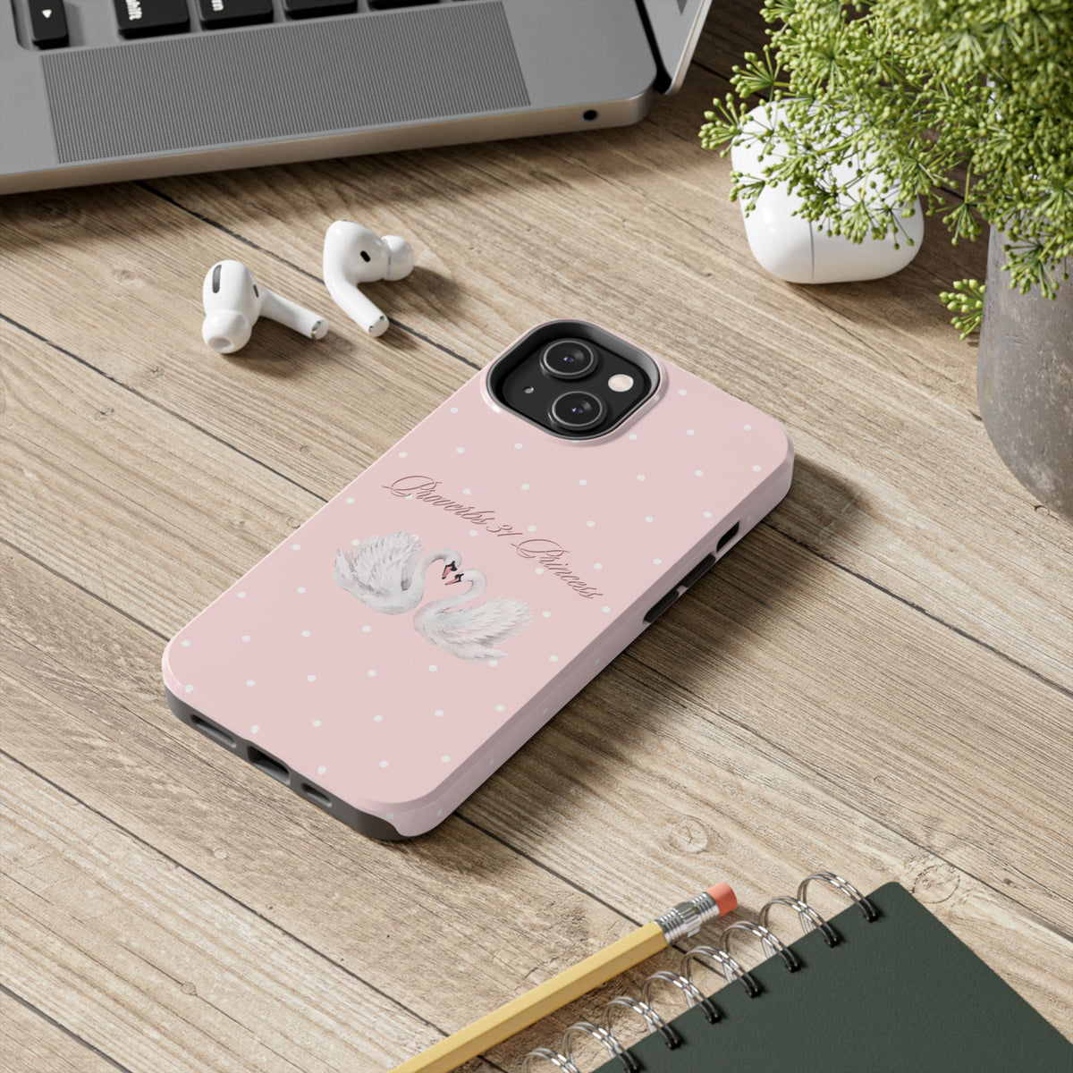 Swan Princess Tough Phone Case — Pink Polka Dot Protective iPhone Cover