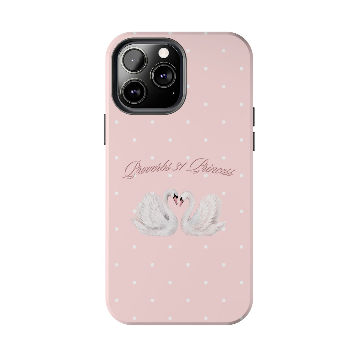 Swan Princess Tough Phone Case — Pink Polka Dot Protective iPhone Cover