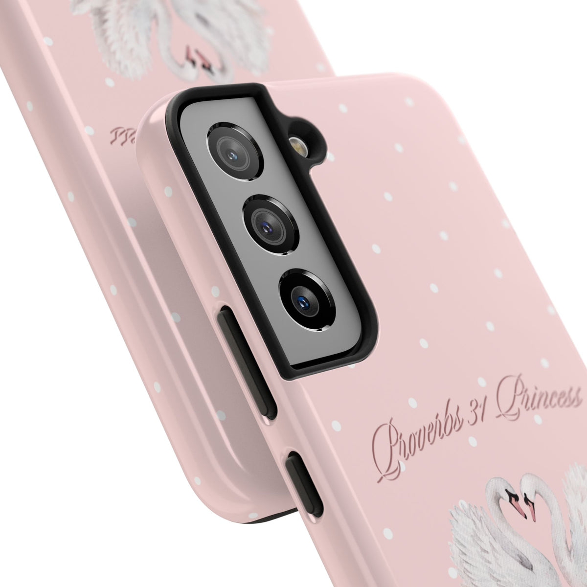 Swan Princess Tough Phone Case — Pink Polka Dot Protective iPhone Cover
