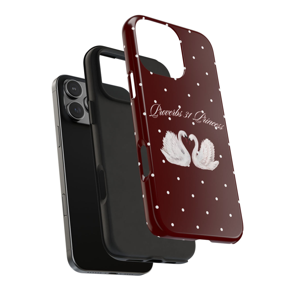 Proverbs 31 Princess Swan Tough Phone Case — Burgundy Polka Dot Protective Cover