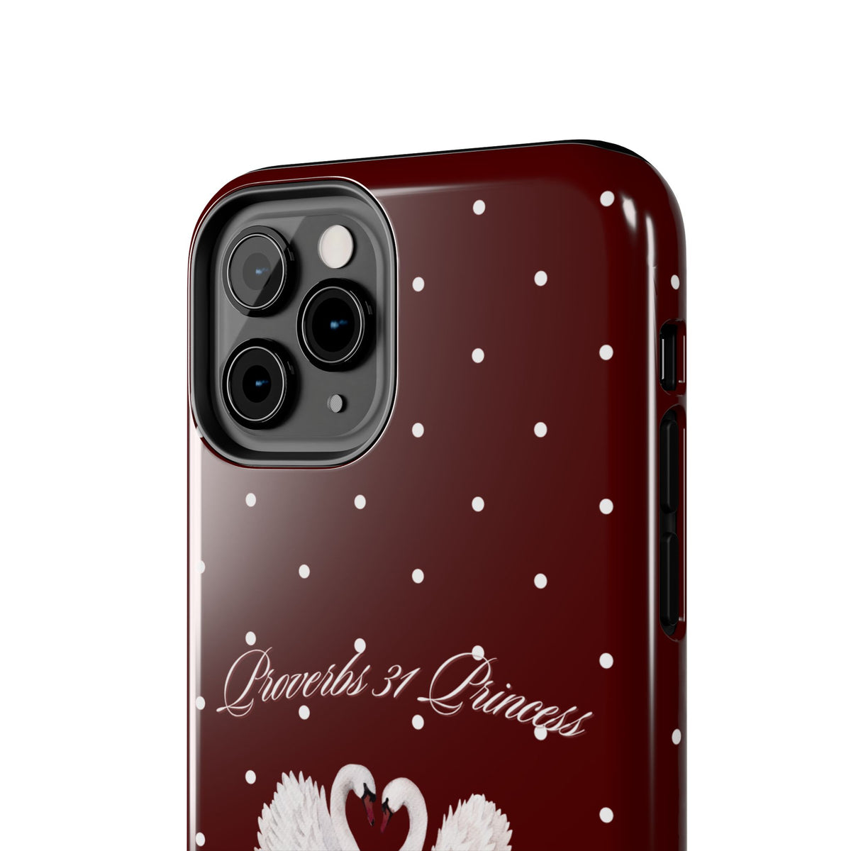 Proverbs 31 Princess Swan Tough Phone Case — Burgundy Polka Dot Protective Cover