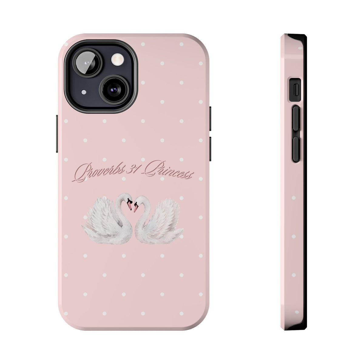 Swan Princess Tough Phone Case — Pink Polka Dot Protective iPhone Cover
