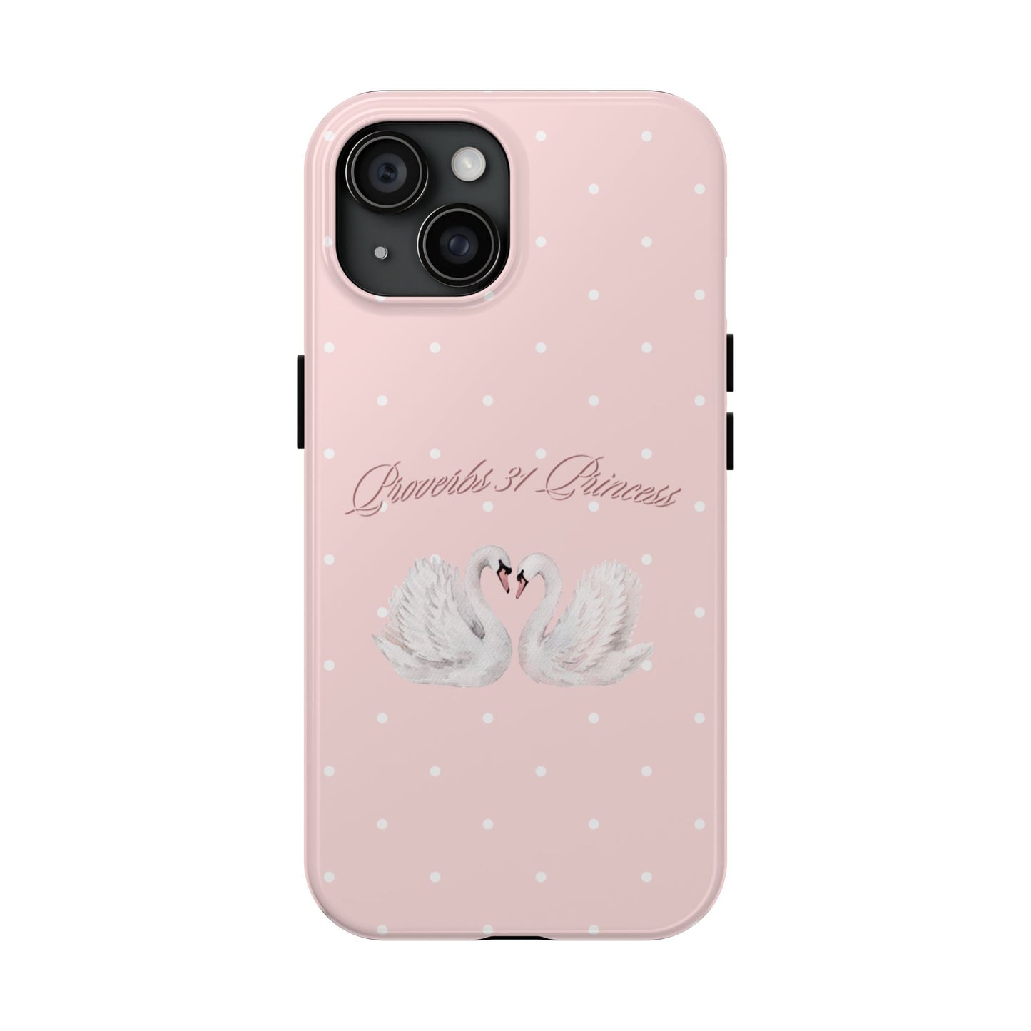 Swan Princess Tough Phone Case — Pink Polka Dot Protective iPhone Cover