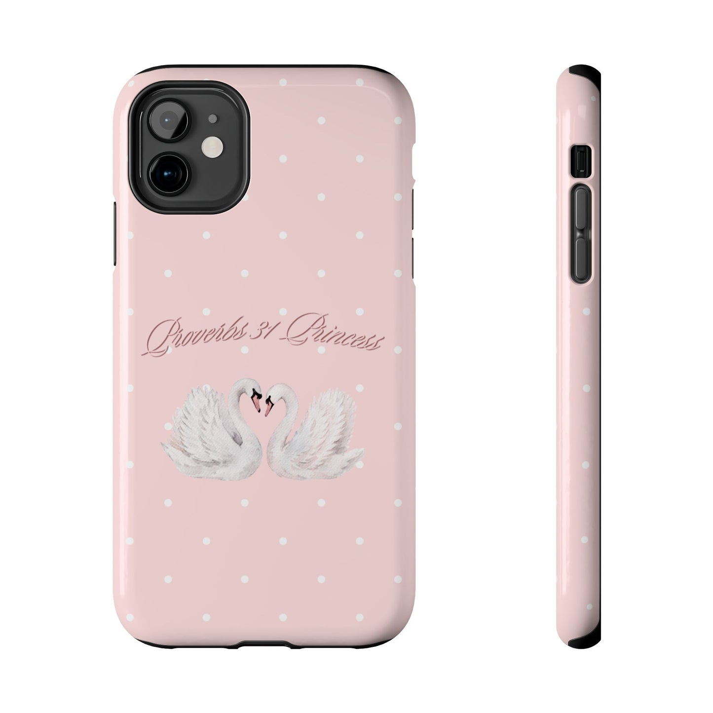 Swan Princess Tough Phone Case — Pink Polka Dot Protective iPhone Cover
