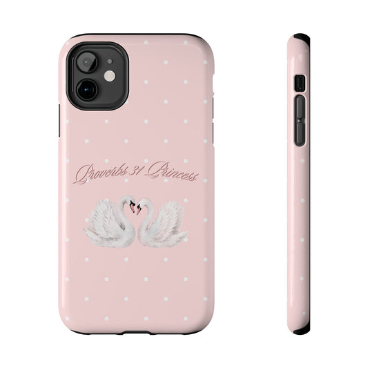 Swan Princess Tough Phone Case — Pink Polka Dot Protective iPhone Cover