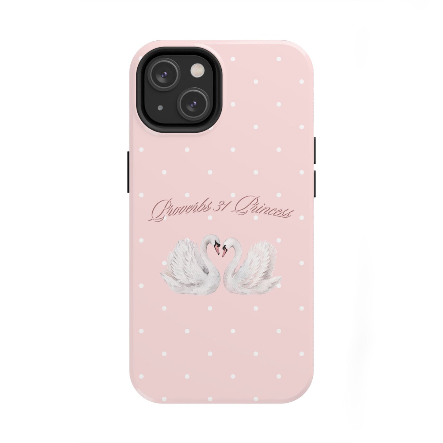 Swan Princess Tough Phone Case — Pink Polka Dot Protective iPhone Cover