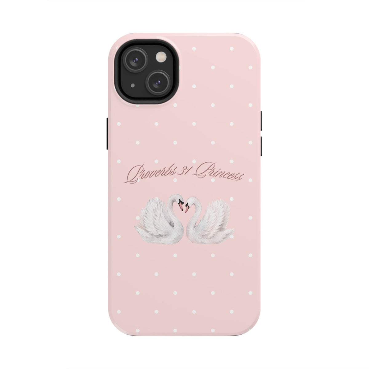 Swan Princess Tough Phone Case — Pink Polka Dot Protective iPhone Cover