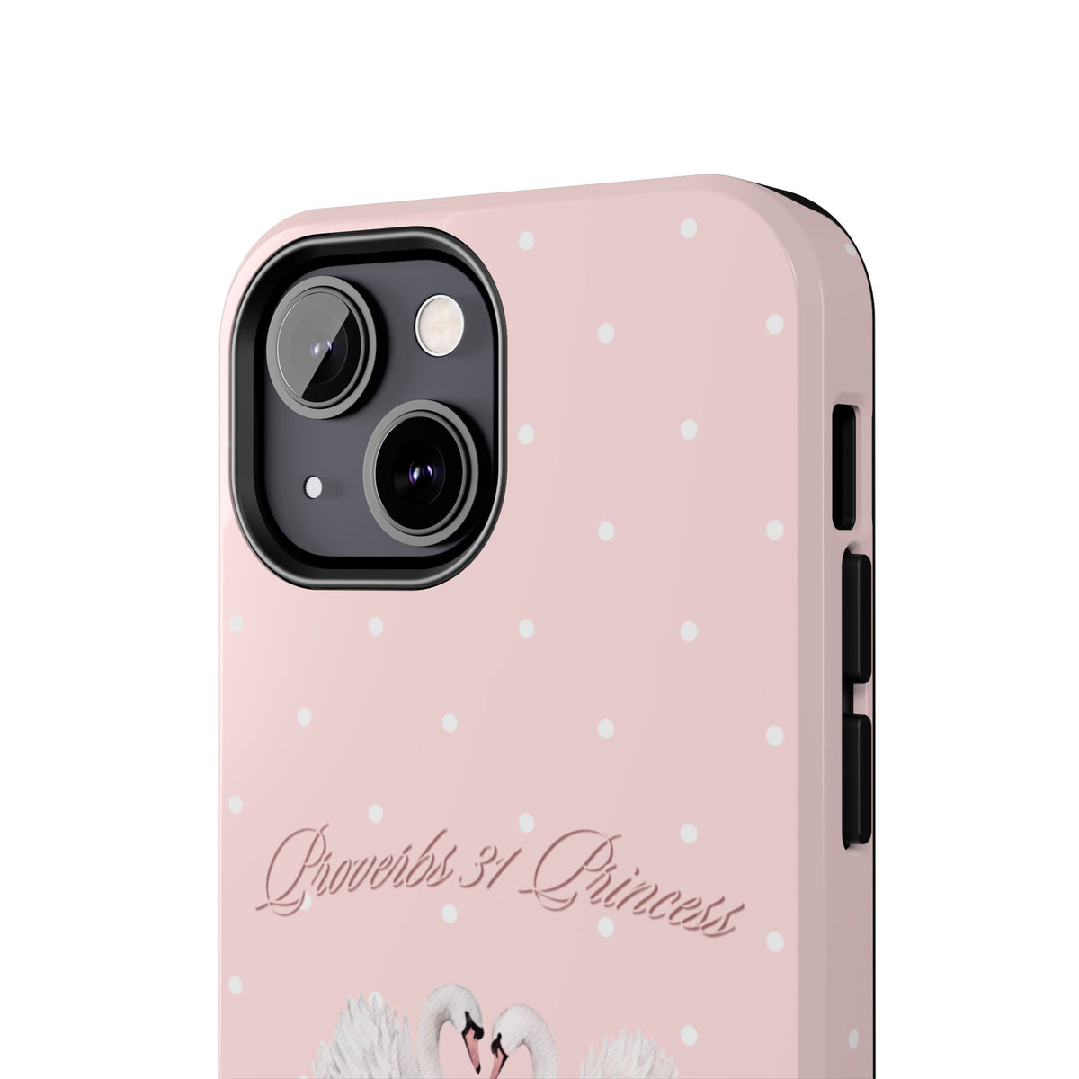 Swan Princess Tough Phone Case — Pink Polka Dot Protective iPhone Cover