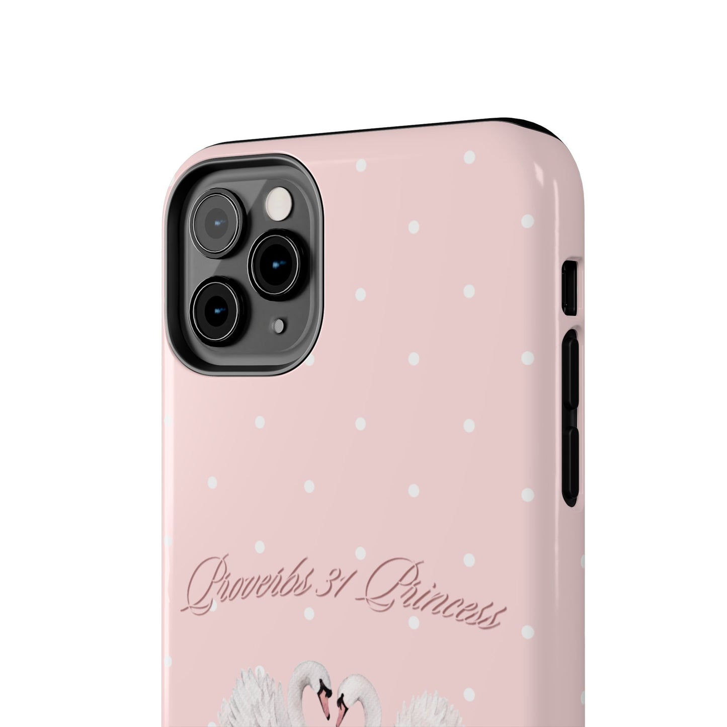 Swan Princess Tough Phone Case — Pink Polka Dot Protective iPhone Cover