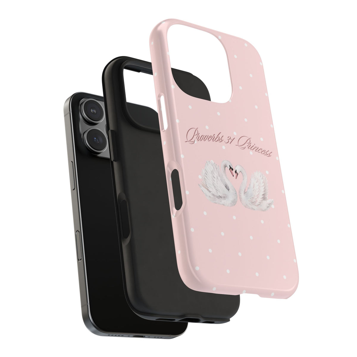 Swan Princess Tough Phone Case — Pink Polka Dot Protective iPhone Cover