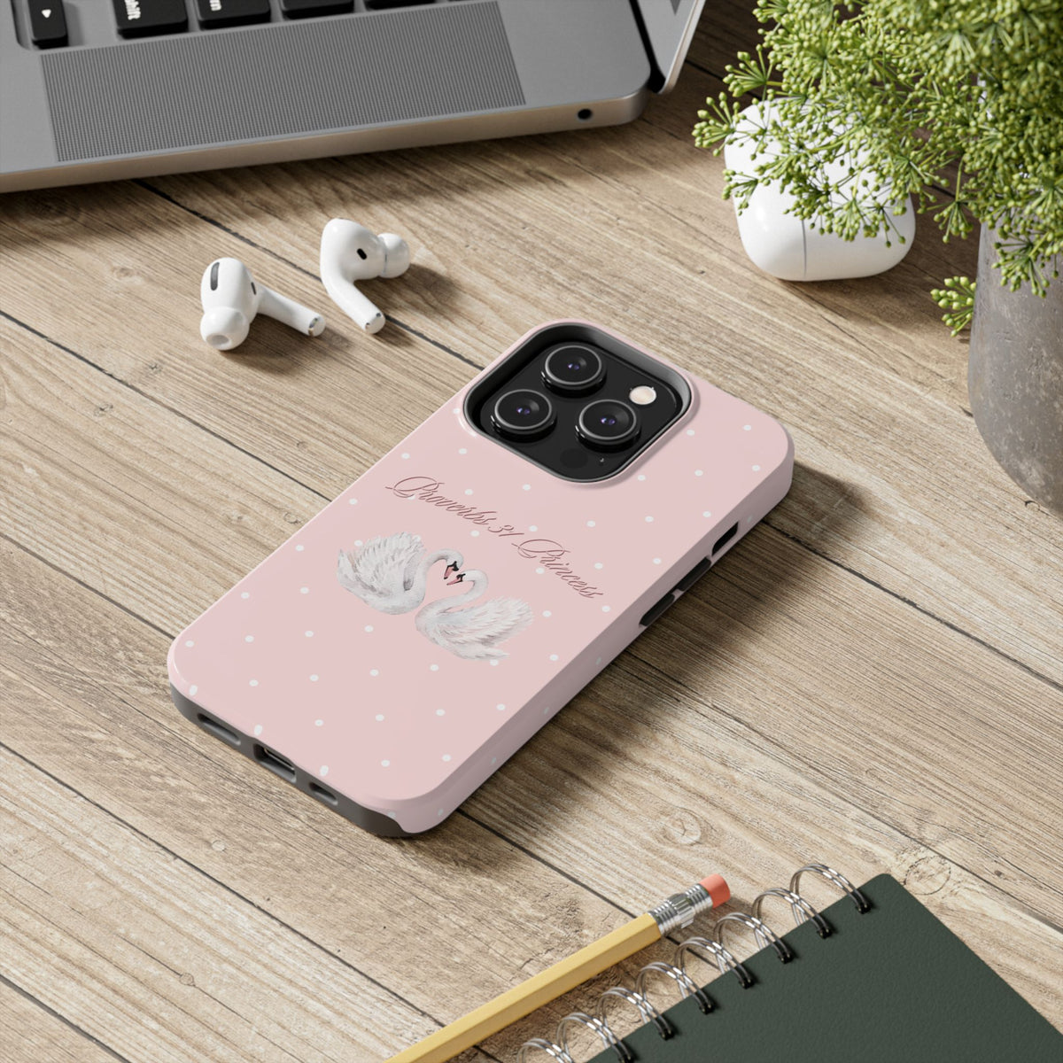 Swan Princess Tough Phone Case — Pink Polka Dot Protective iPhone Cover