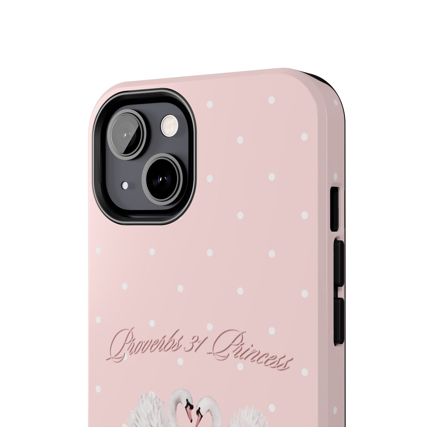 Swan Princess Tough Phone Case — Pink Polka Dot Protective iPhone Cover