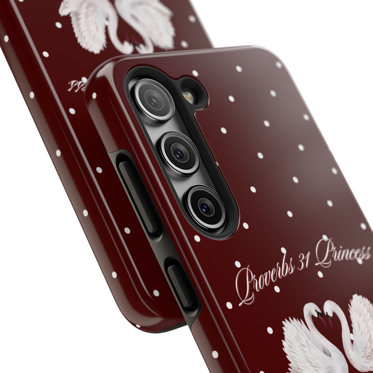 Proverbs 31 Princess Swan Tough Phone Case — Burgundy Polka Dot Protective Cover